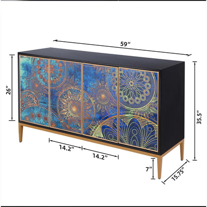 Eclipta 4-Door Modern Sideboard Cabinet, Multicolor
