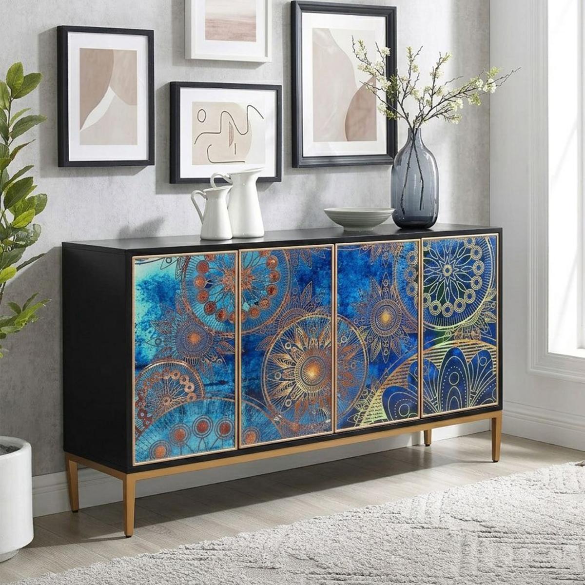 Eclipta 4-Door Modern Sideboard Cabinet, Multicolor