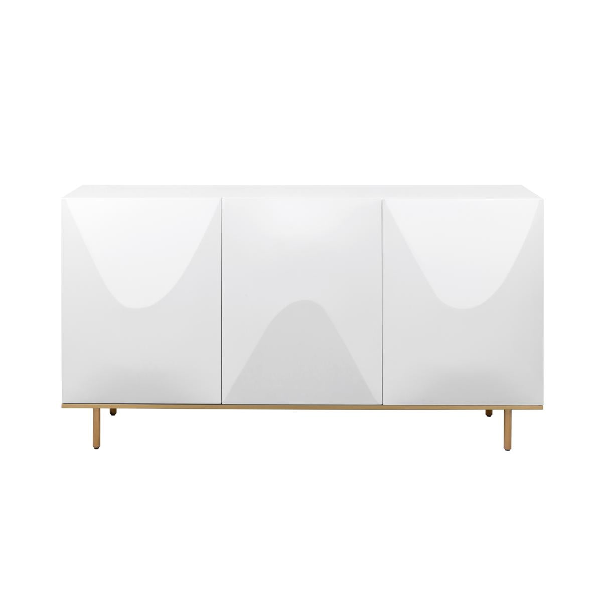 Polara Modern 63" White Sideboard Buffet Cabinet, White/Gold