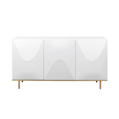 Polara Modern 63" White Sideboard Buffet Cabinet, White/Gold