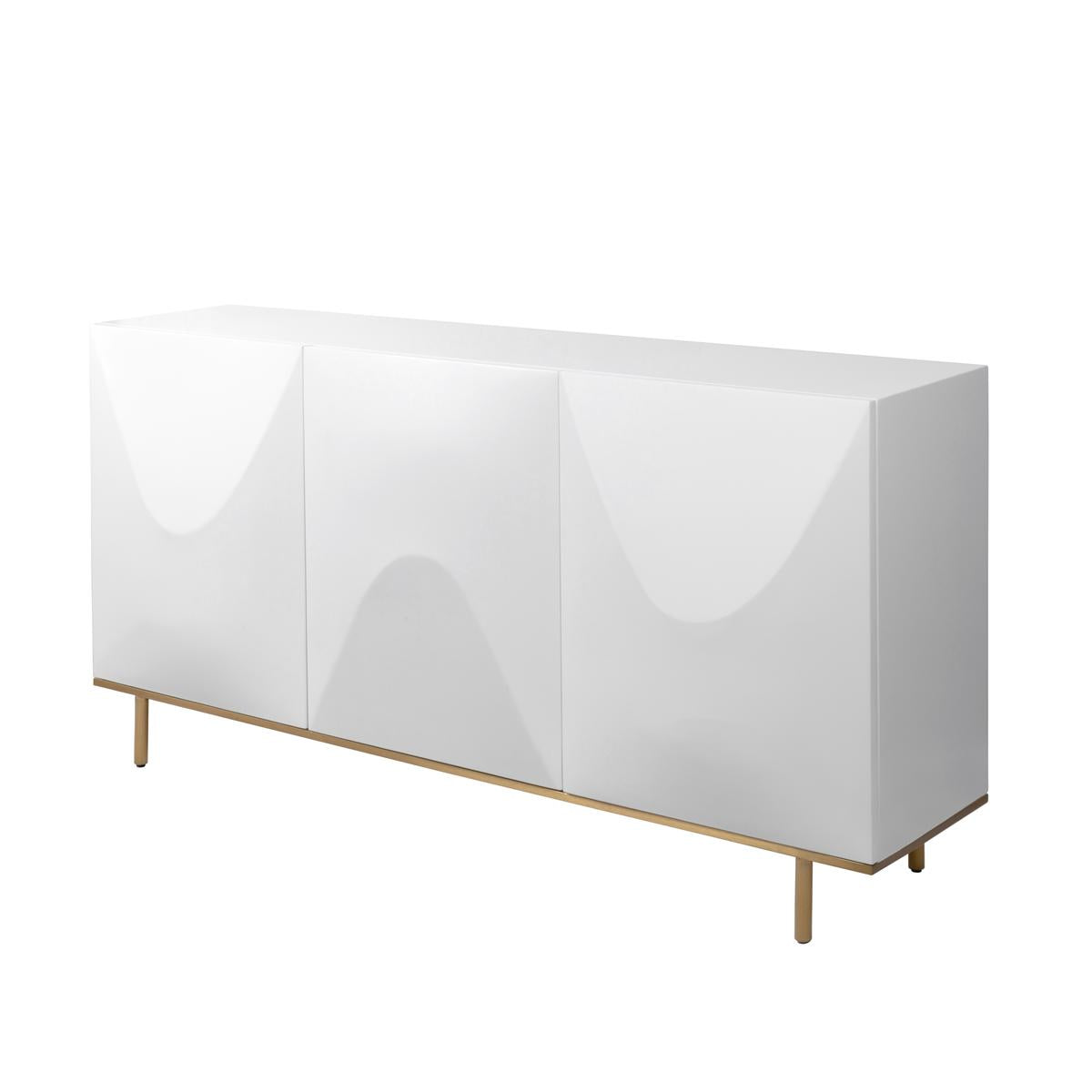Polara Modern 63" White Sideboard Buffet Cabinet, White/Gold