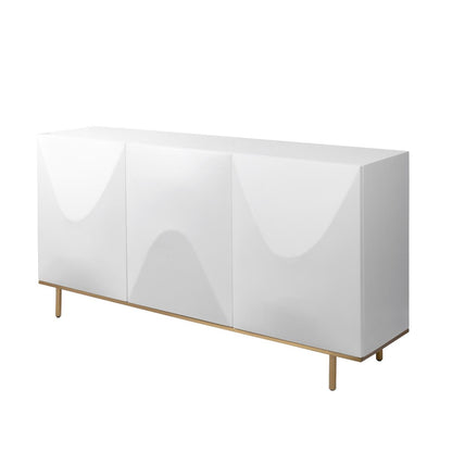 Polara Modern 63" White Sideboard Buffet Cabinet, White/Gold