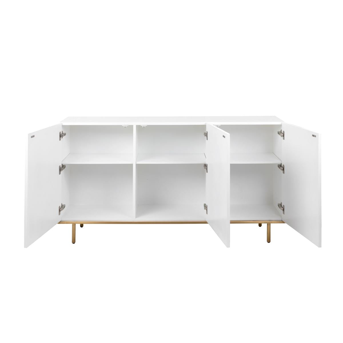 Polara Modern 63" White Sideboard Buffet Cabinet, White/Gold