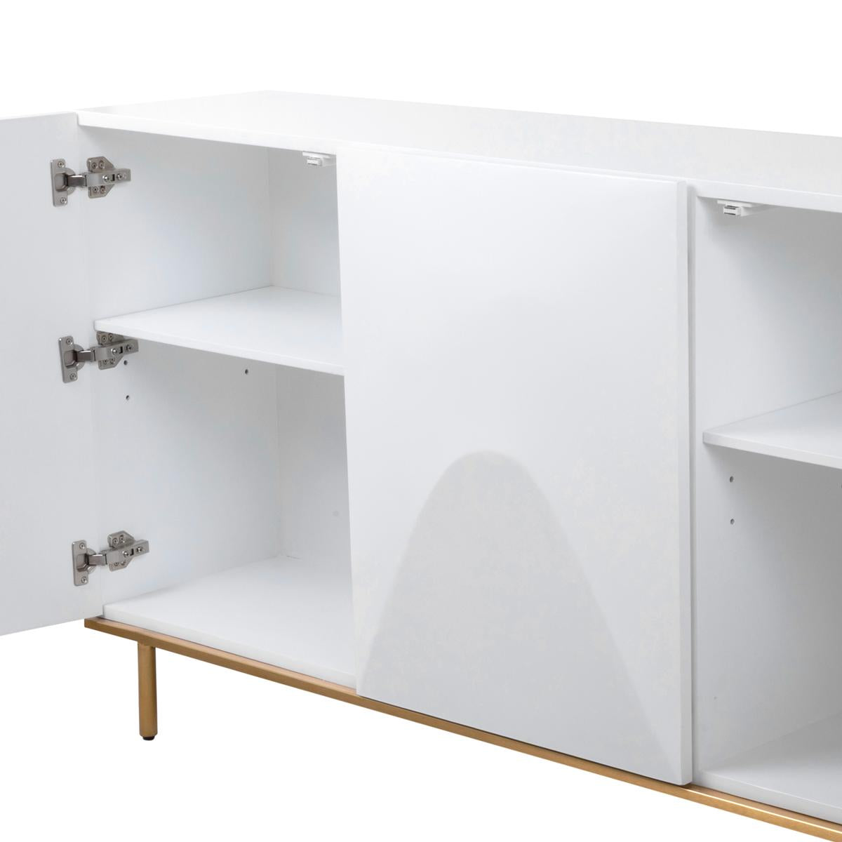 Polara Modern 63" White Sideboard Buffet Cabinet, White/Gold