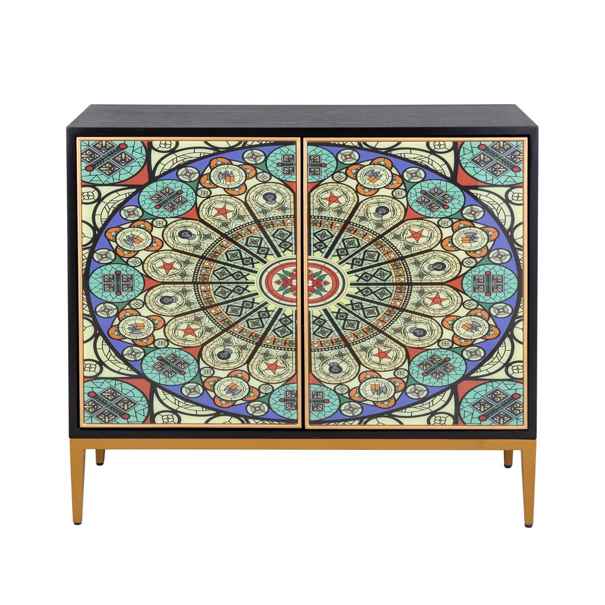 Solani 39" 2-Door Accent Cabinet, Black/Multicolor