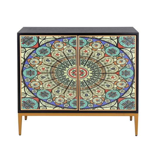 Solani 39" 2-Door Accent Cabinet, Black/Multicolor