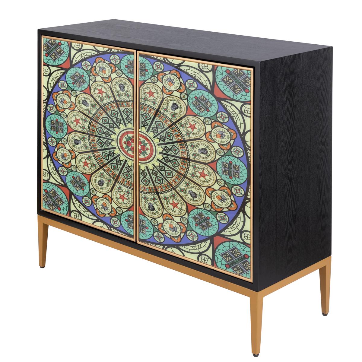 Solani 39" 2-Door Accent Cabinet, Black/Multicolor