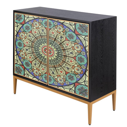 Solani 39" 2-Door Accent Cabinet, Black/Multicolor
