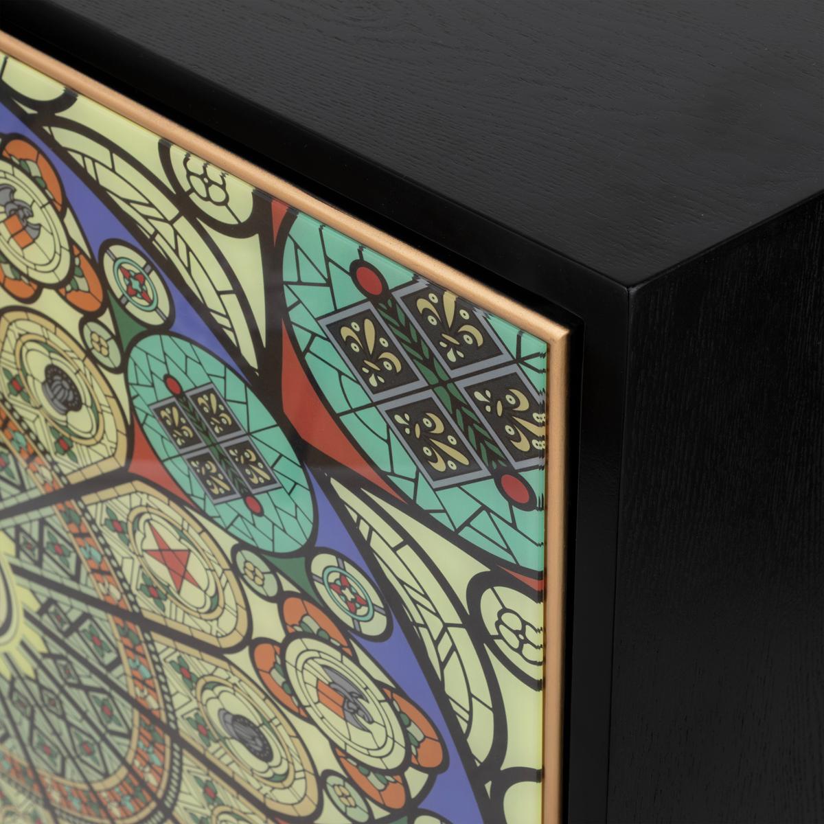 Solani 39" 2-Door Accent Cabinet, Black/Multicolor