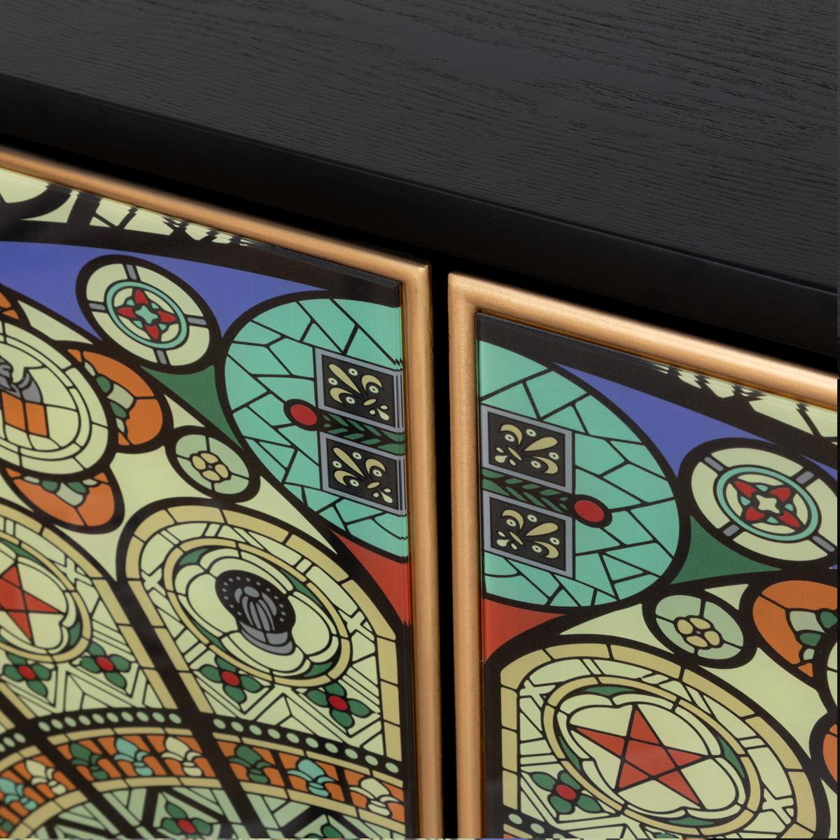 Solani 39" 2-Door Accent Cabinet, Black/Multicolor