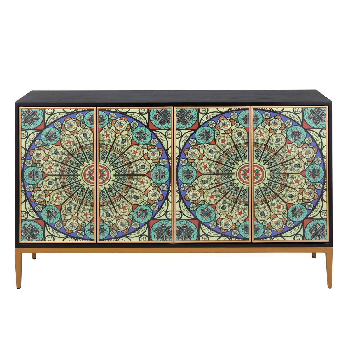 Solani 59" 4-Door Sideboard Buffet Cabinet, Black/Multicolor