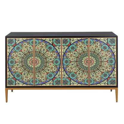 Solani 59" 4-Door Sideboard Buffet Cabinet, Black/Multicolor