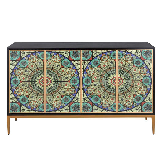 Solani 59" 4-Door Sideboard Buffet Cabinet, Black/Multicolor