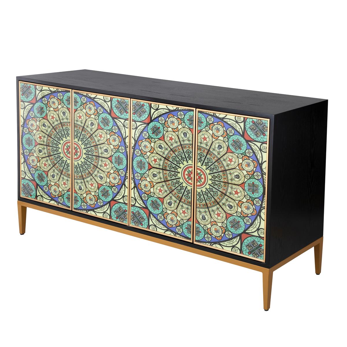 Solani 59" 4-Door Sideboard Buffet Cabinet, Black/Multicolor