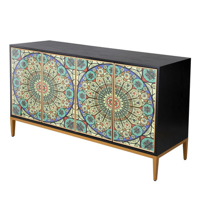 Solani 59" 4-Door Sideboard Buffet Cabinet, Black/Multicolor