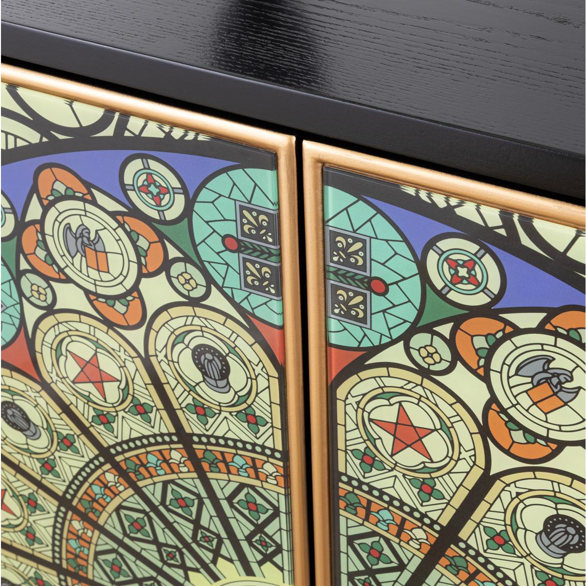 Solani 59" 4-Door Sideboard Buffet Cabinet, Black/Multicolor