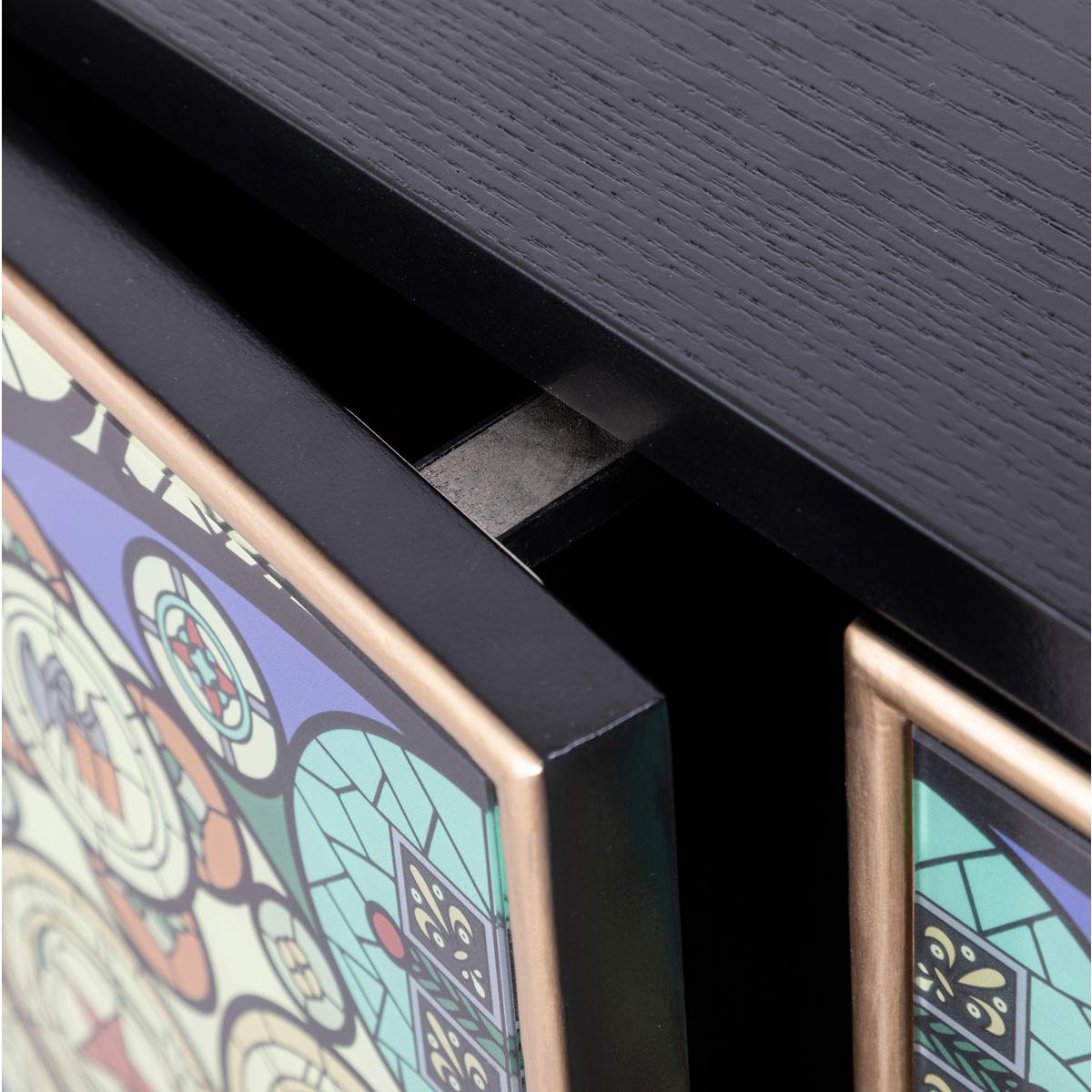 Solani 59" 4-Door Sideboard Buffet Cabinet, Black/Multicolor
