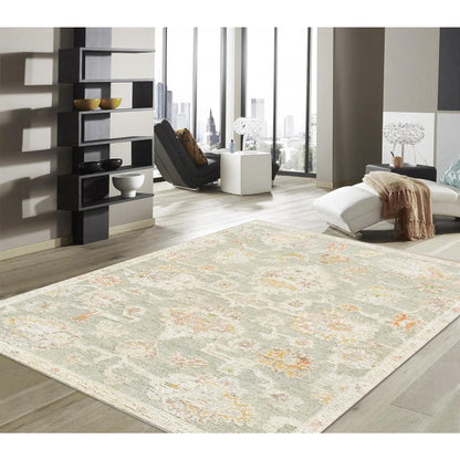 Oushak Hand-Knotted Light Green/Cream Wool Area Rug