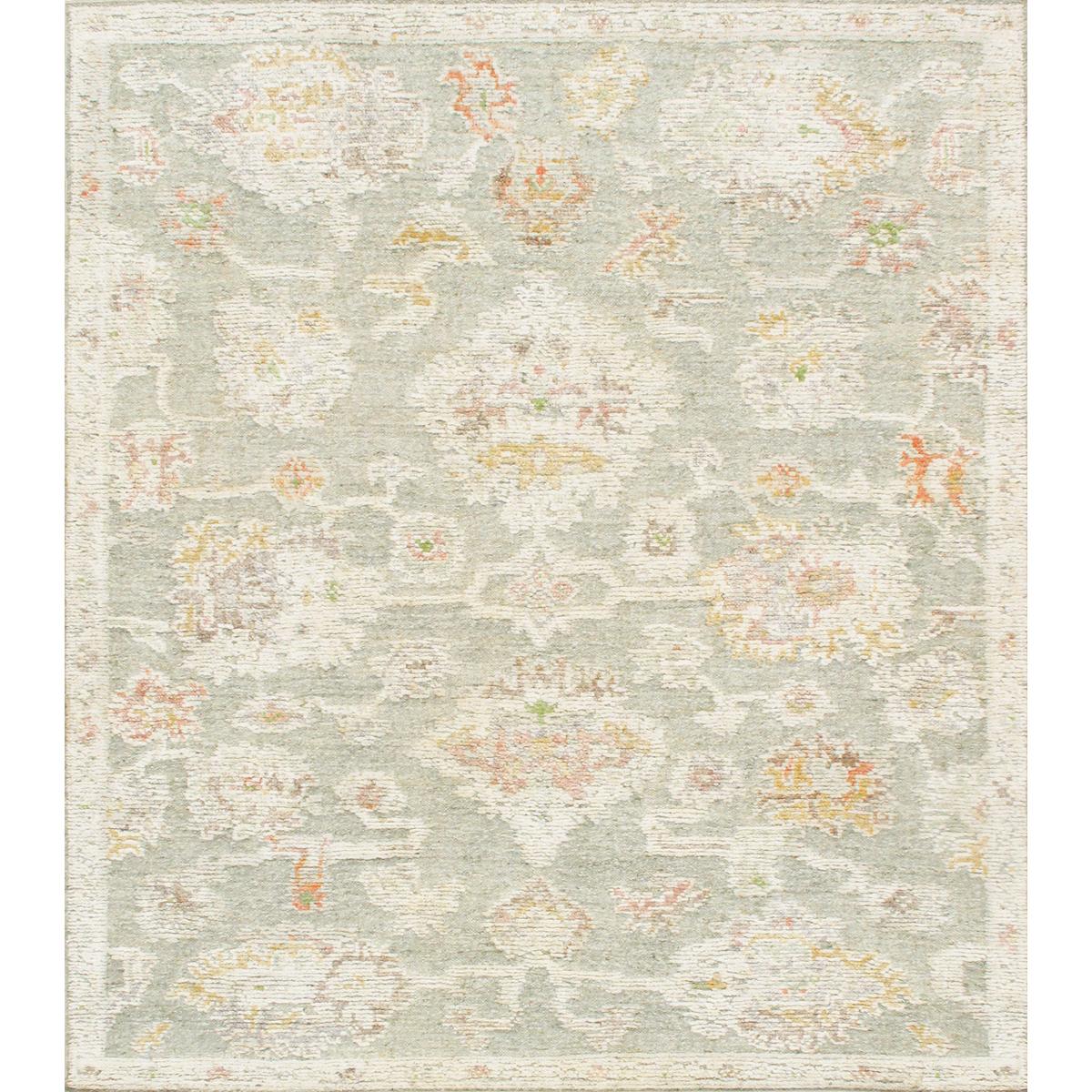 Oushak Hand-Knotted Light Green/Cream Wool Area Rug