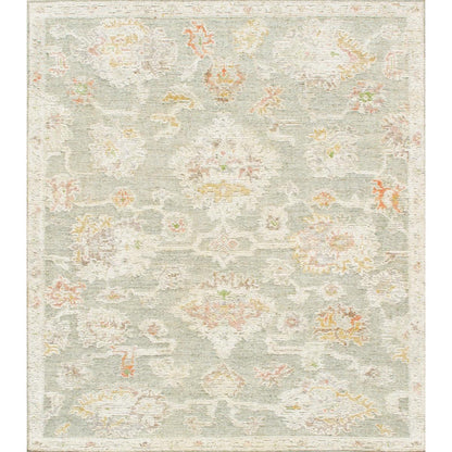 Oushak Hand-Knotted Light Green/Cream Wool Area Rug