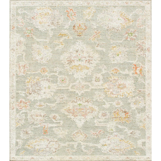 Oushak Hand-Knotted Light Green/Cream Wool Area Rug