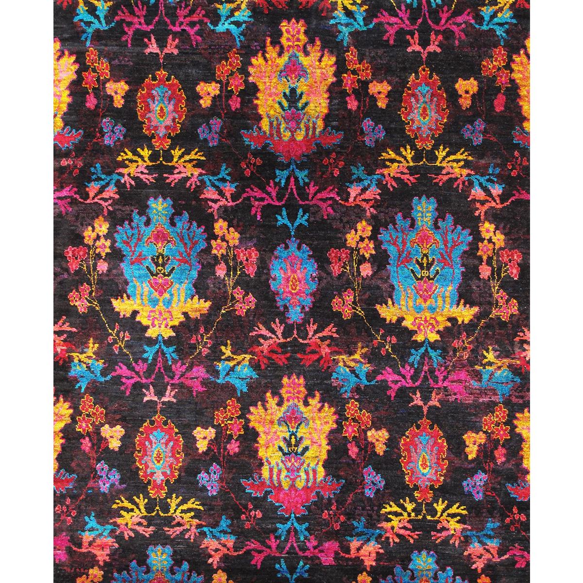 Ikat Hand-Knotted Sari Silk Area Rug