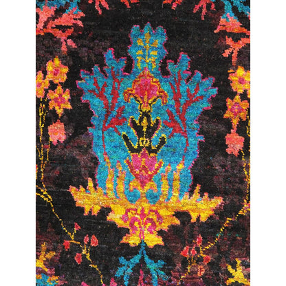 Ikat Hand-Knotted Sari Silk Area Rug