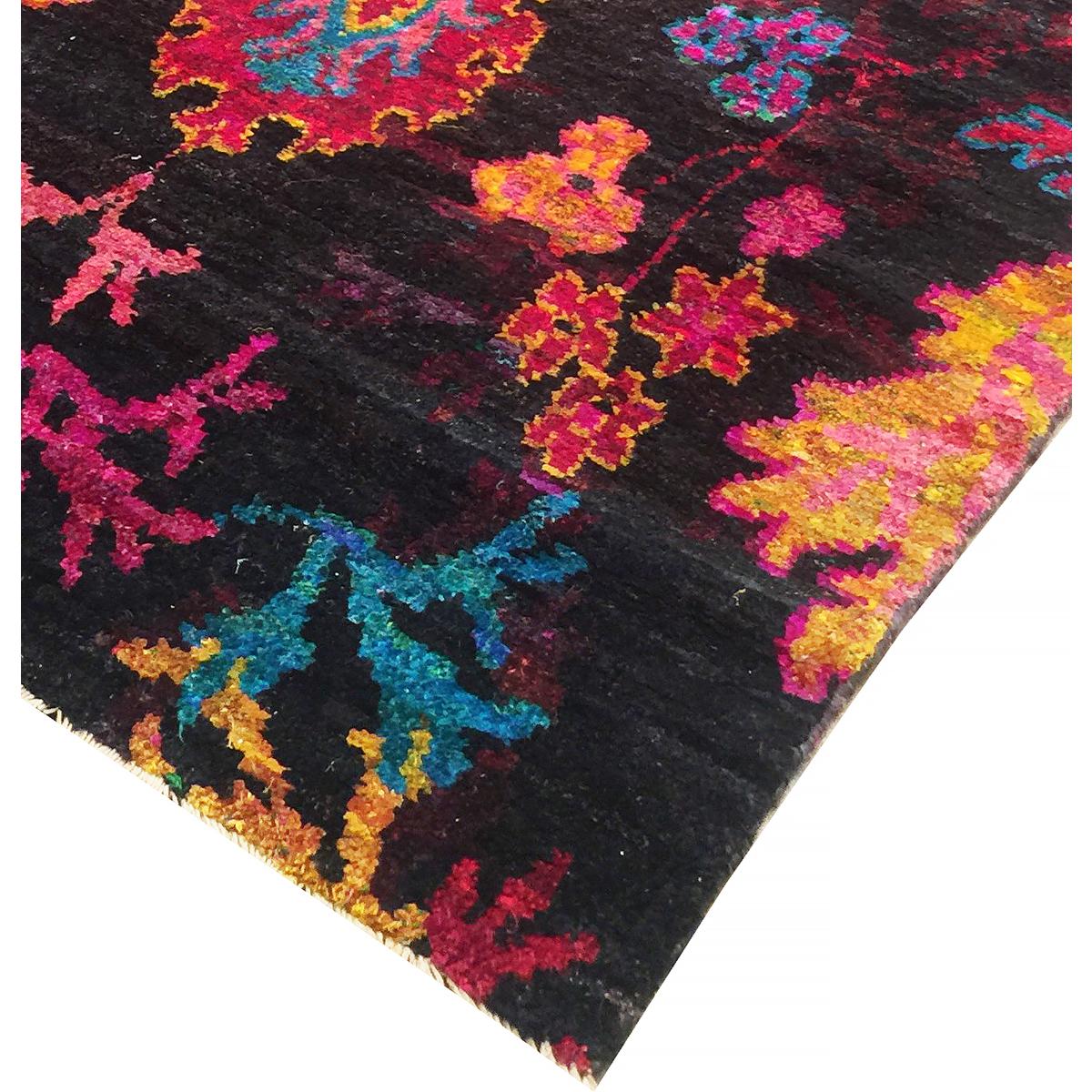 Ikat Hand-Knotted Sari Silk Area Rug