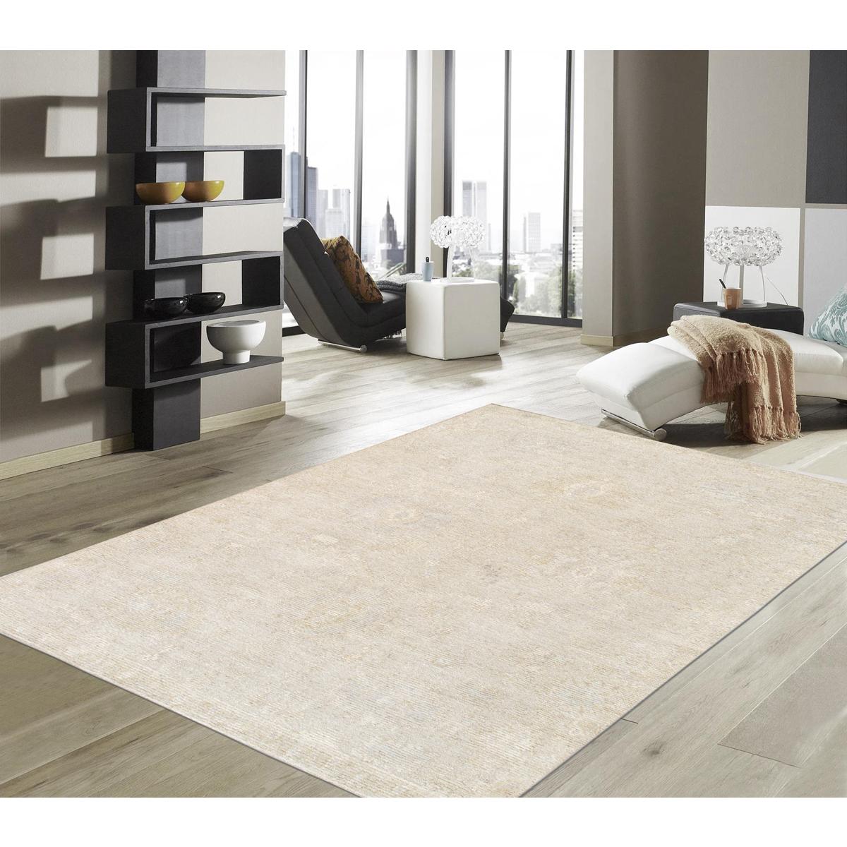 Oushak Hand-Knotted Beige/Cream Wool Area Rug