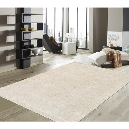 Oushak Hand-Knotted Beige/Cream Wool Area Rug