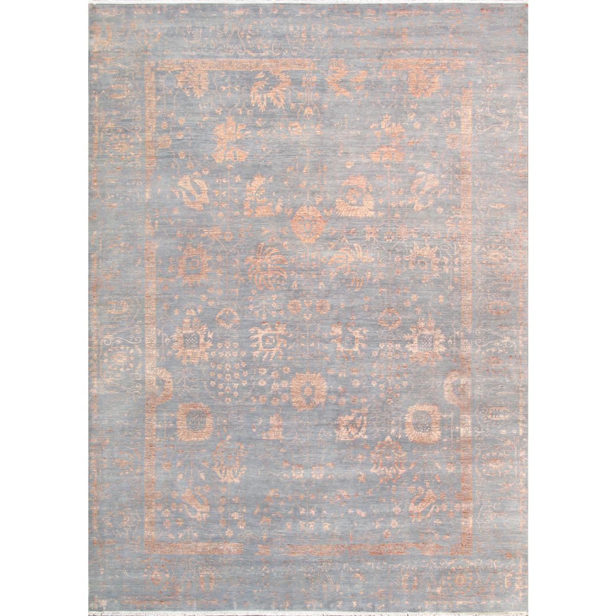 Transitional Hand-Knotted Bamboo Silk & Wool Area Rug
