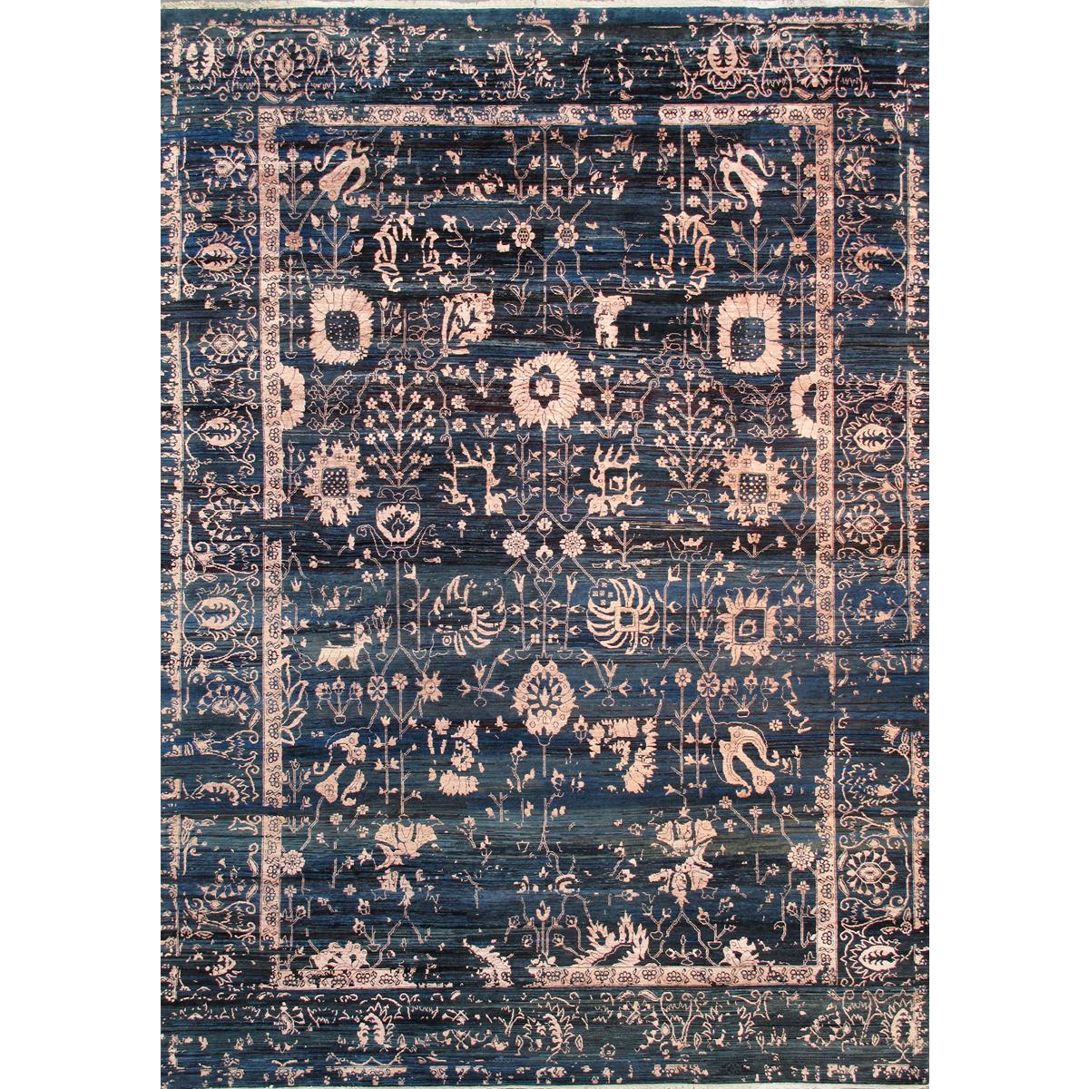Transitional Hand-Knotted Bamboo Silk & Wool Area Rug