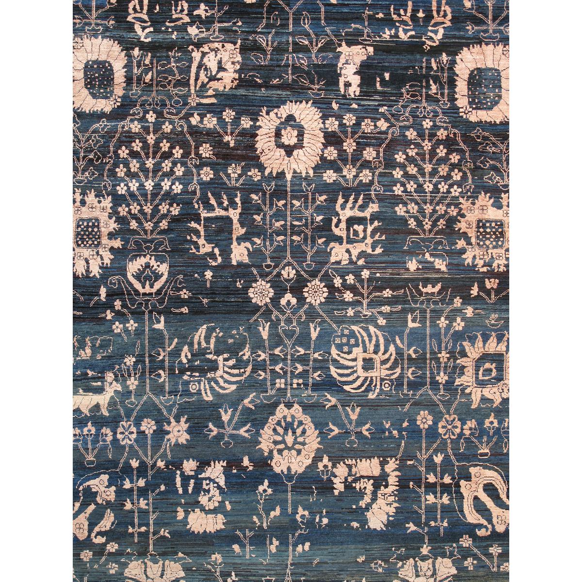 Transitional Hand-Knotted Bamboo Silk & Wool Area Rug