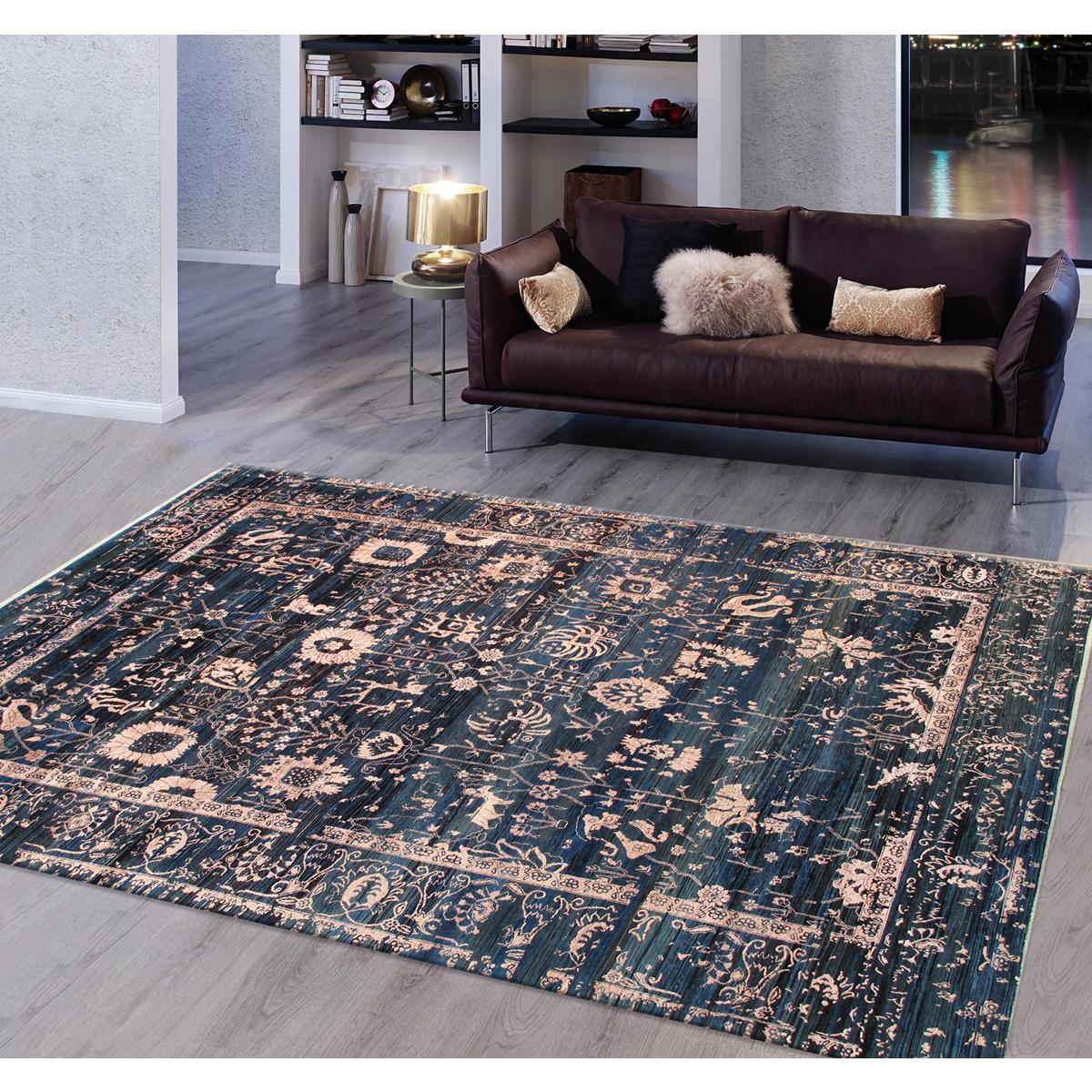Transitional Hand-Knotted Bamboo Silk & Wool Area Rug