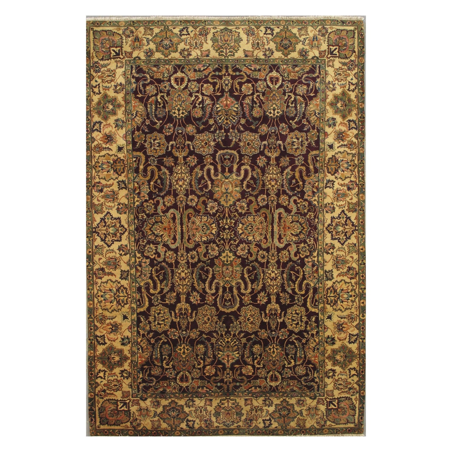 Agra Hand-Knotted Burgundy Gold Wool Rug