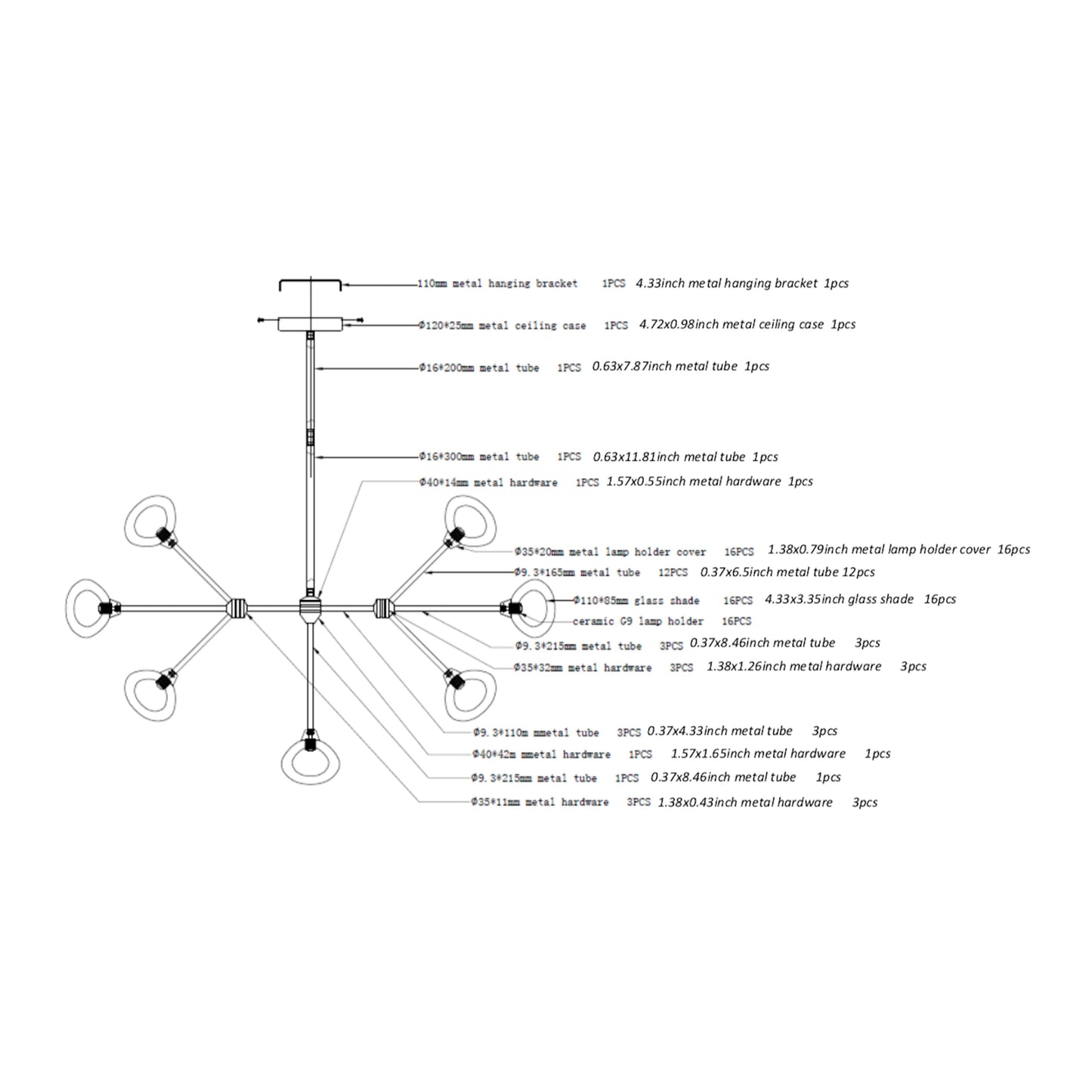 Enzo 16-Lights Sputnik Chandelier