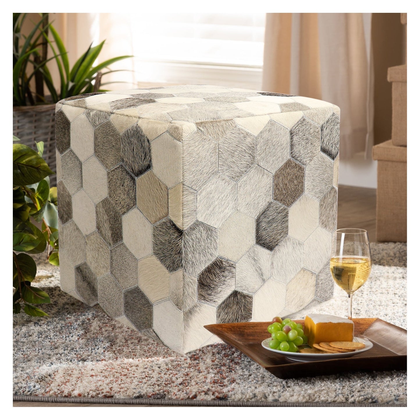 Galaxy Cowhide Cube Ottoman_Hexagon