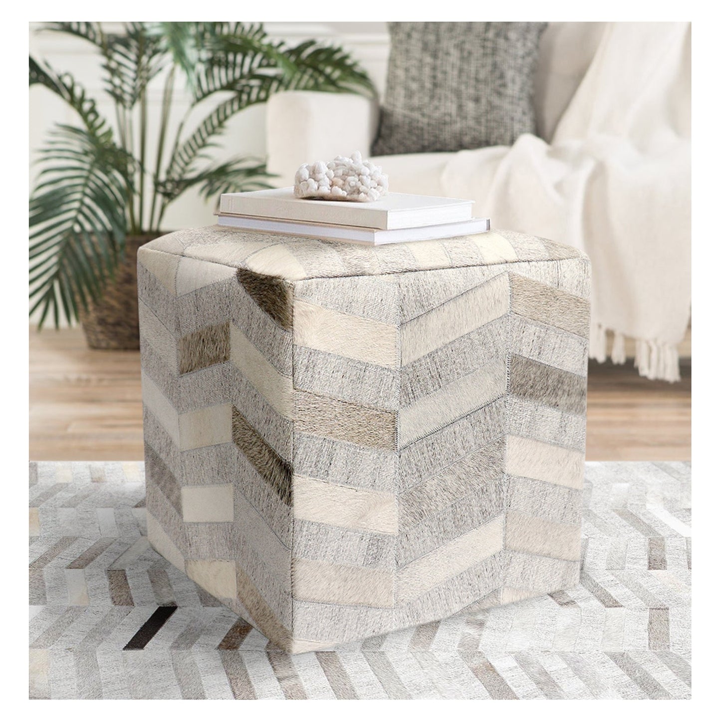 Galaxy Cowhide Cube Ottoman_Zig-Zag