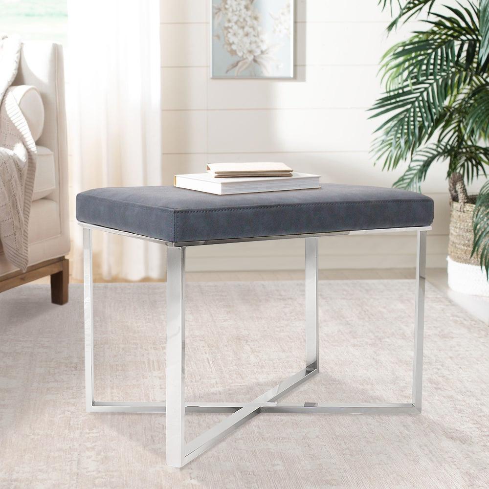 Luxe Faux Leather Stool_Grey