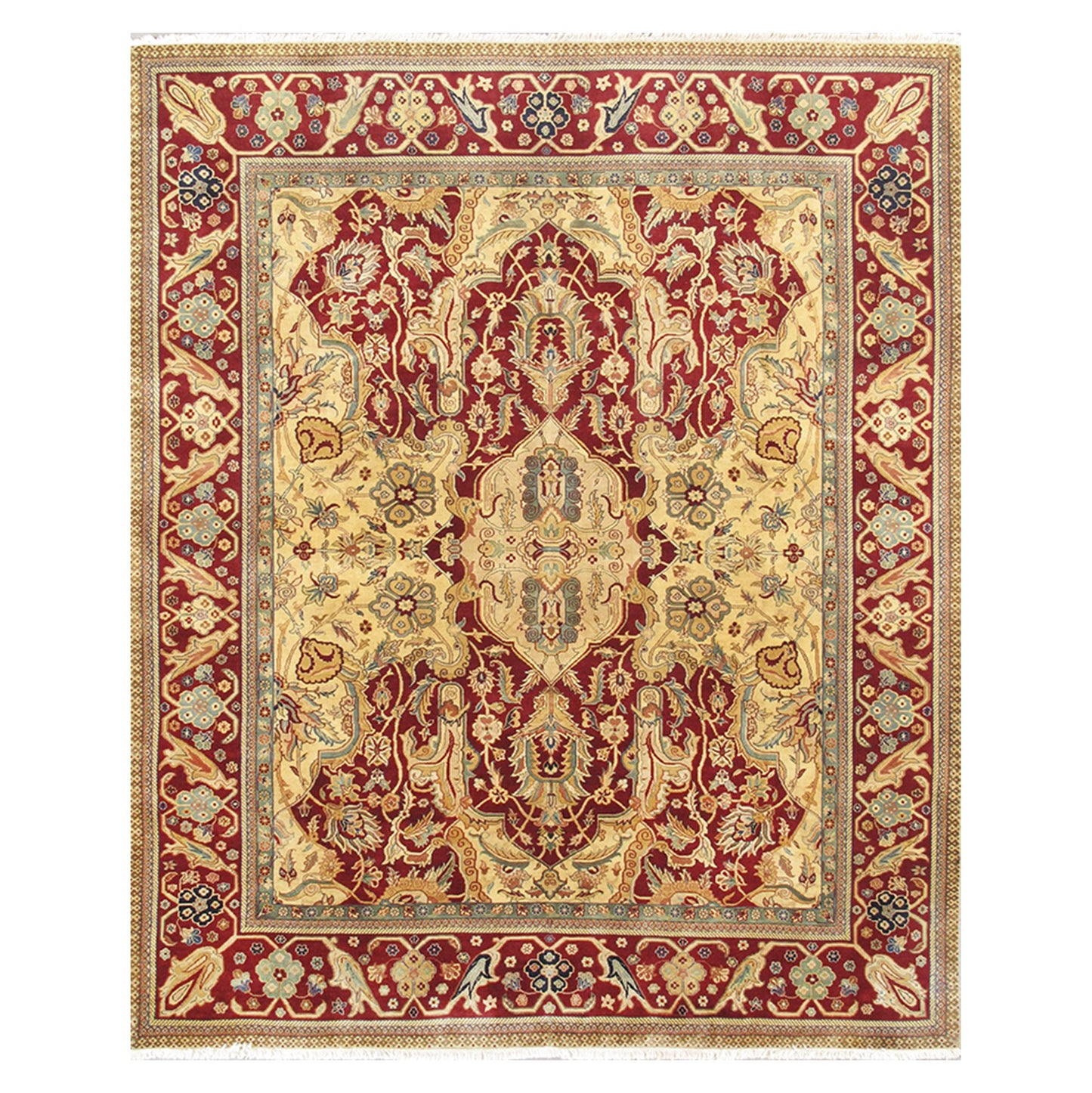 Agra Collection Gold/Red Hand-Knotted Wool Area Rug