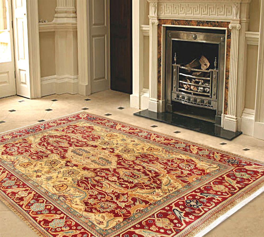 Agra Collection Gold/Red Hand-Knotted Wool Area Rug