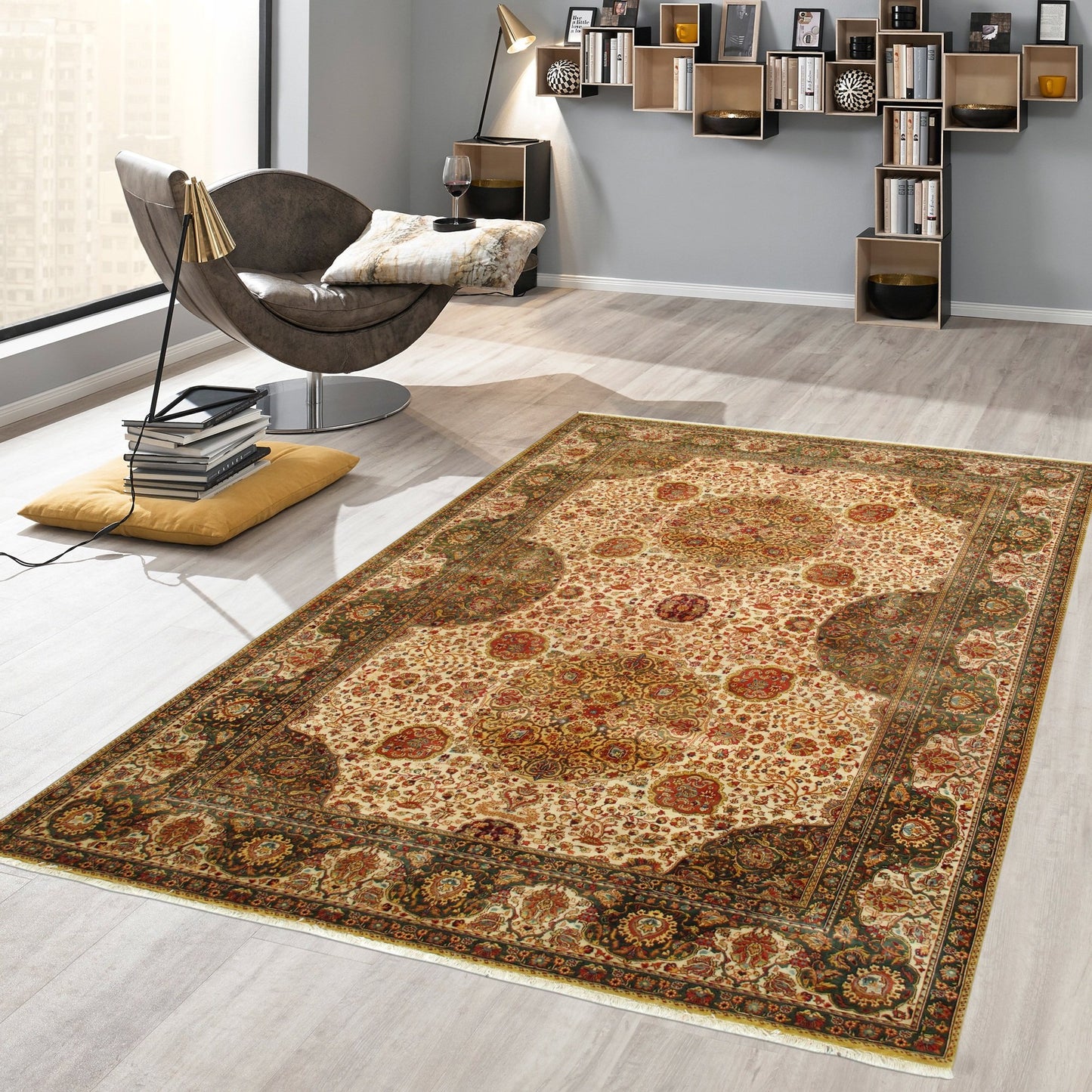 Pasagad Crown Jewel Agra Collection Hand-Knotted Lamb's Wool Area Rug