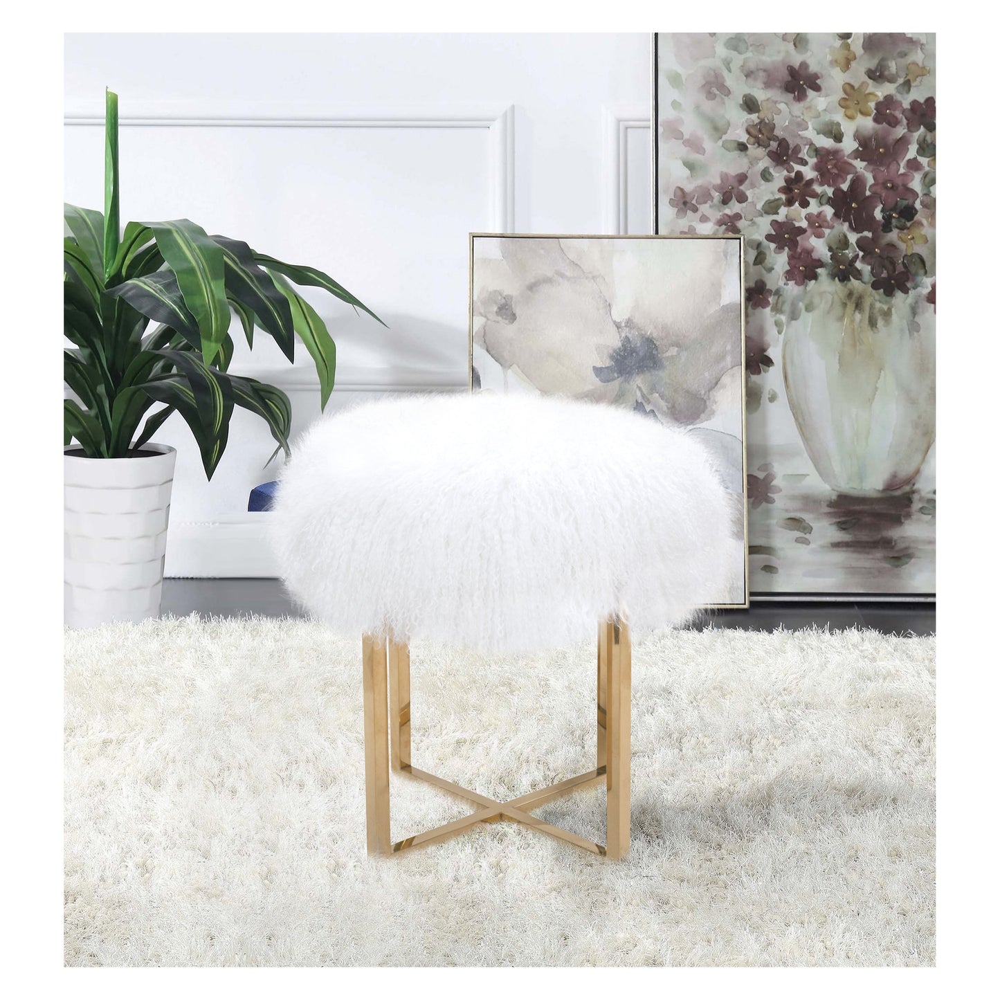 Allesandra Fur Ottoman_White