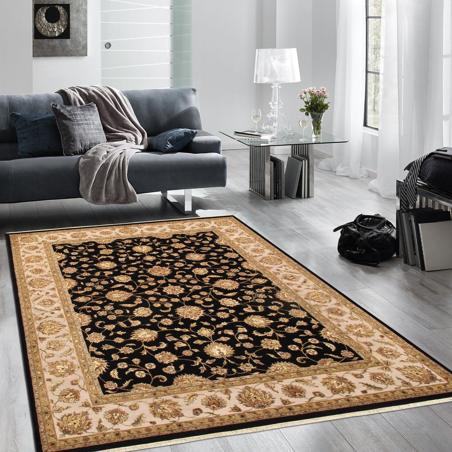 Pasargad Agra Collection Hand-Knotted Silk & Wool Area Rug