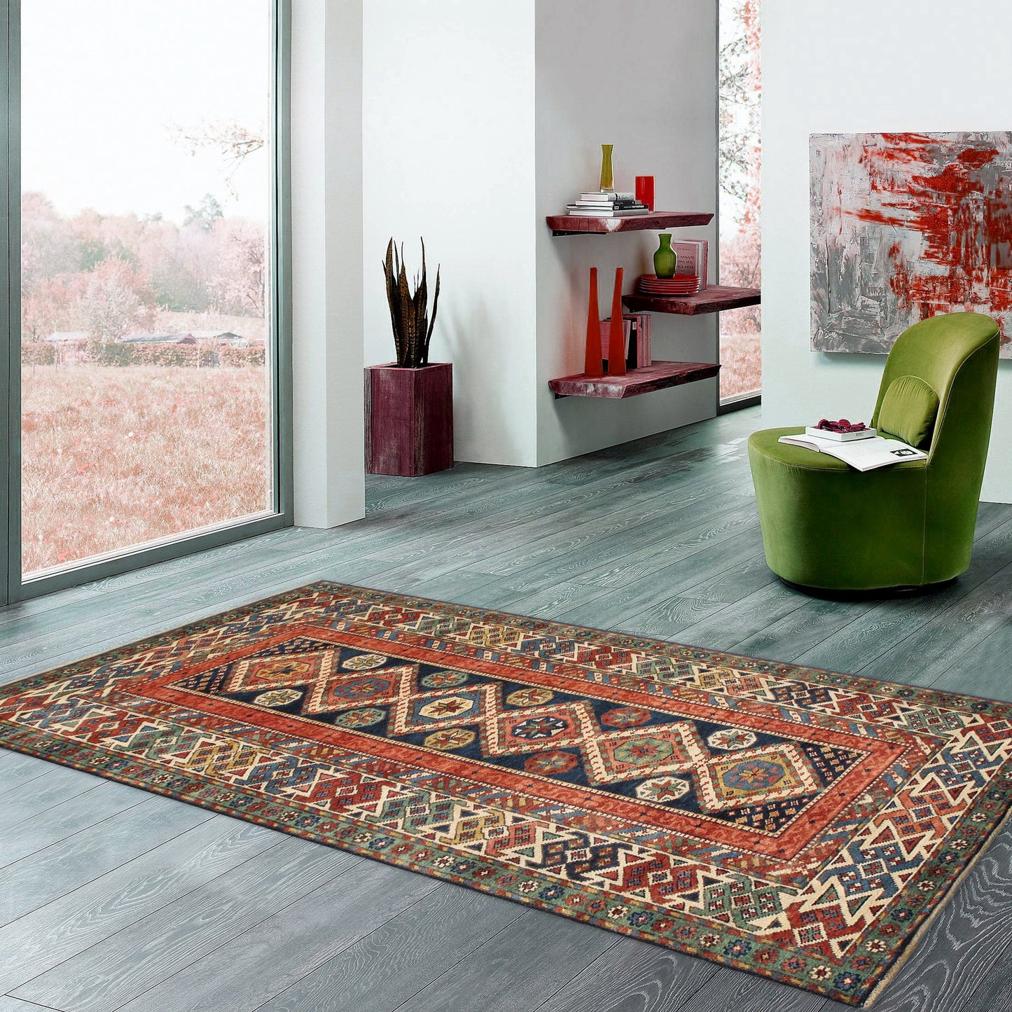 Pasargad Home Kazak Collection Hand-Knotted Wool Area Rug