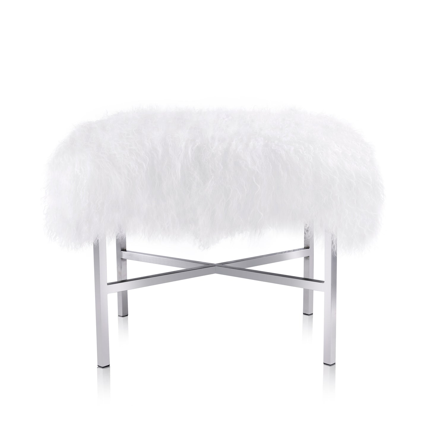 Mongolian Fur Ottoman_White