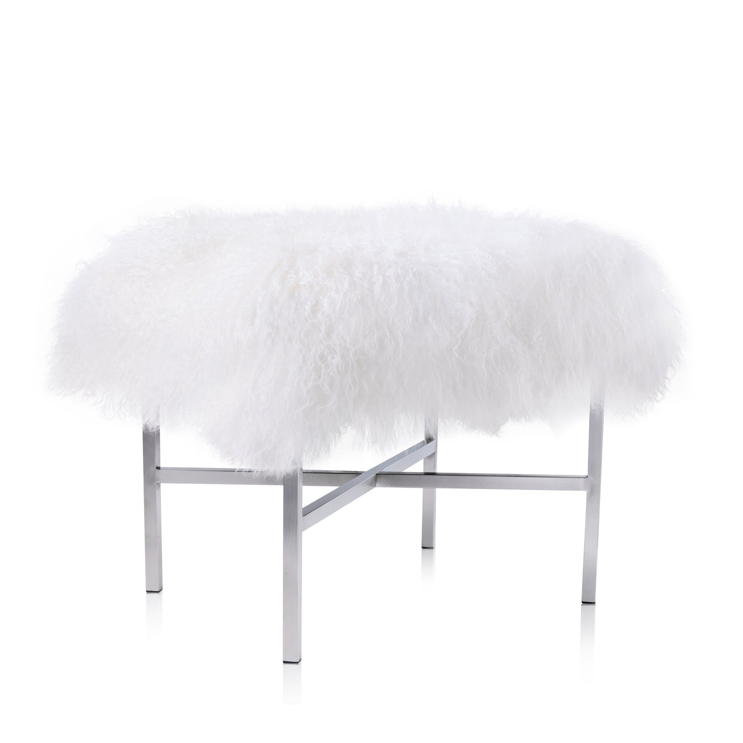 Mongolian Fur Ottoman_White