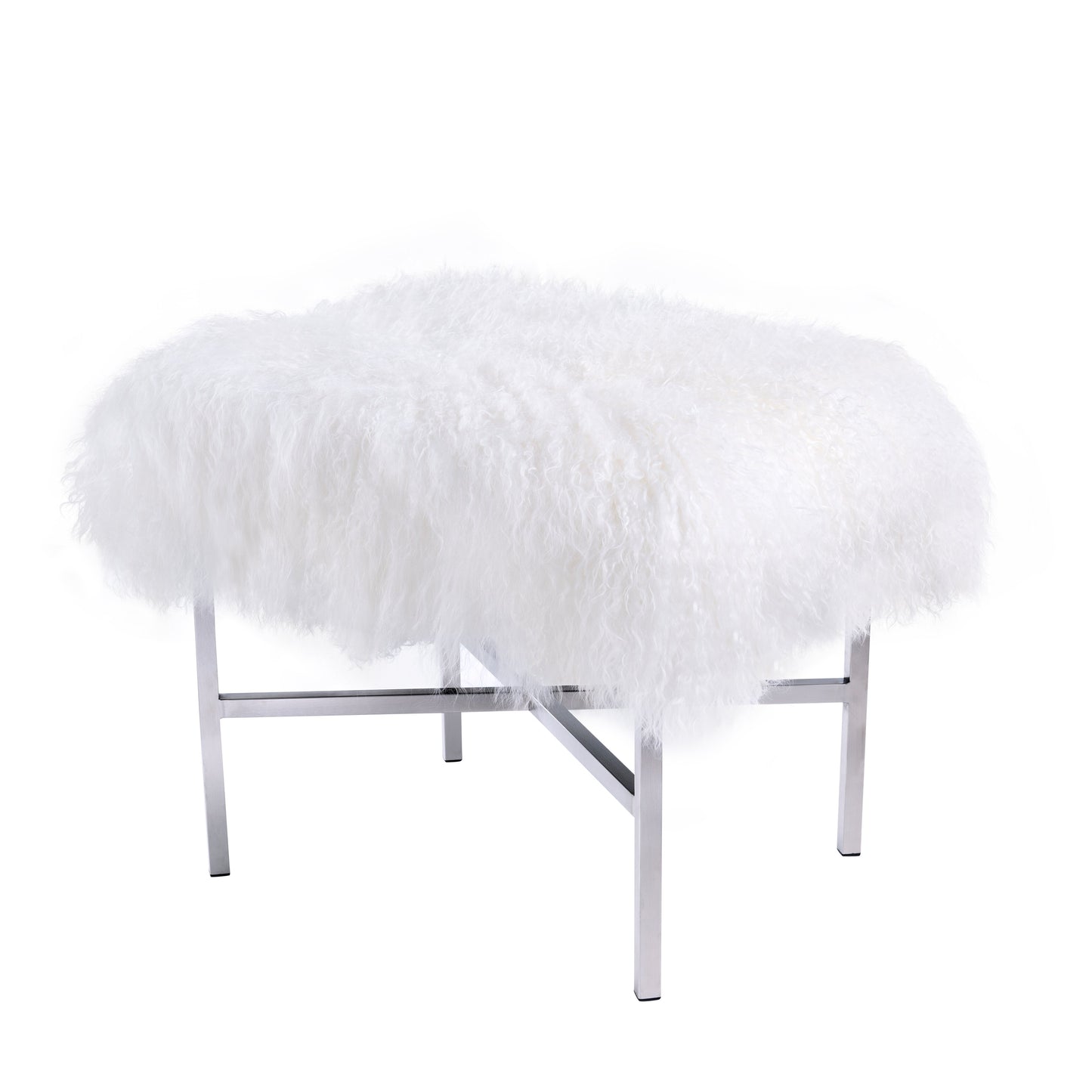 Mongolian Fur Ottoman_White